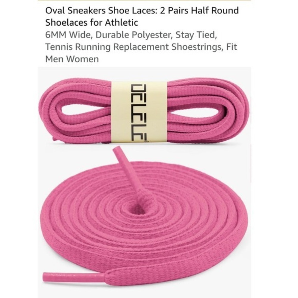 Delele 2 Pairs Pink Oval Shoelaces 6MM Half Round Athletic Running Shoestrings